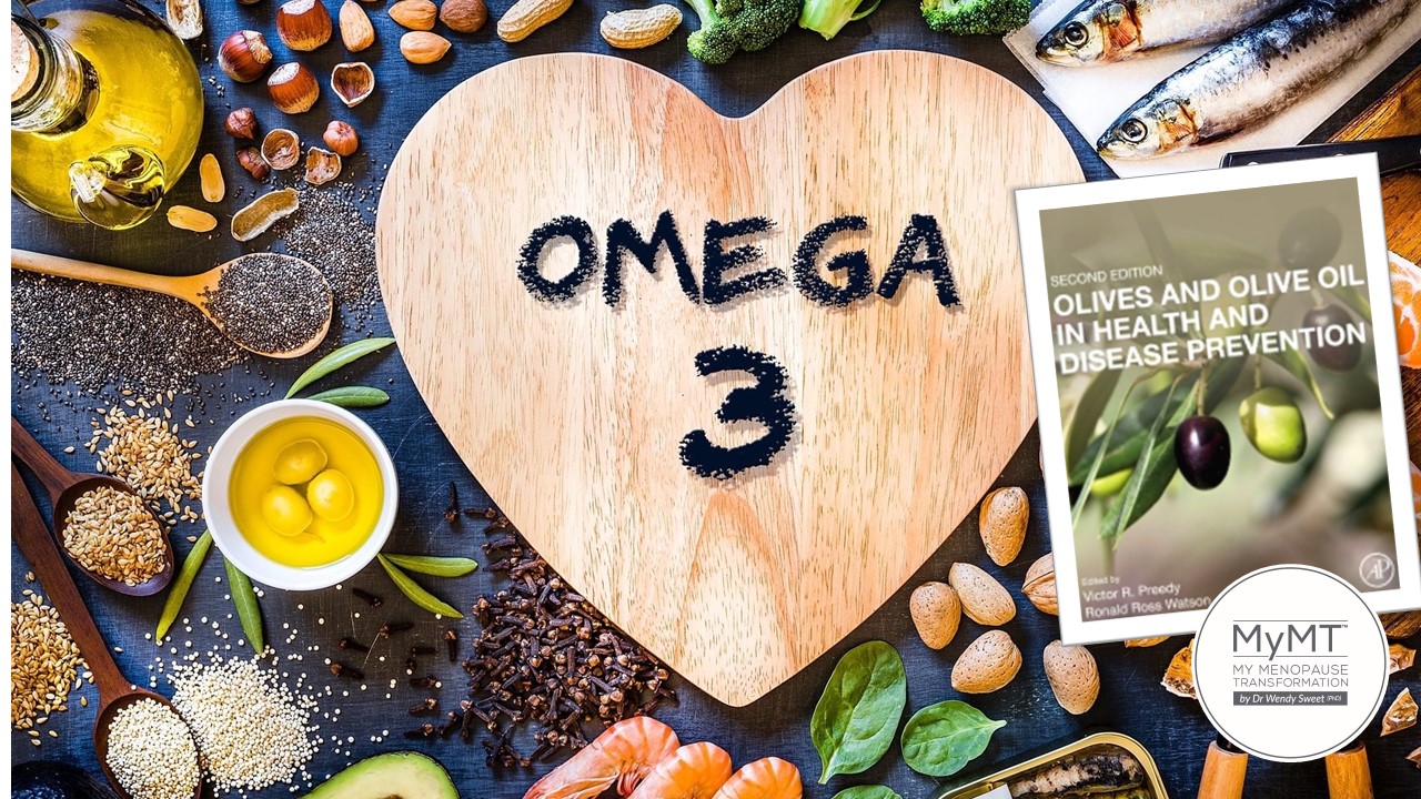 Omega 3 Fats, Olive oil book cover & logo