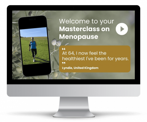 Laptop screen displaying the title of a course called menopause masterclass